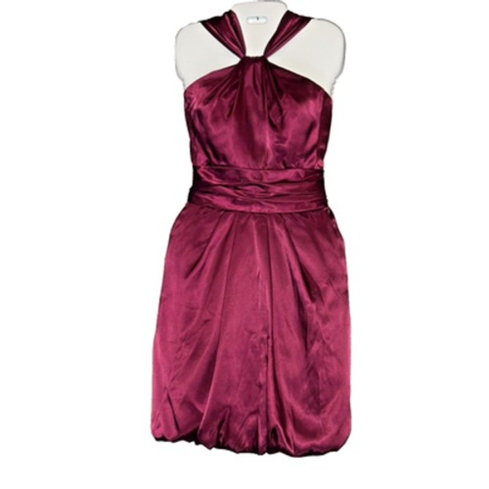 Davids Bridal Plum Wine Satin Halter Bubble Hem Cocktail Dress Size 8‎ Mob Wife